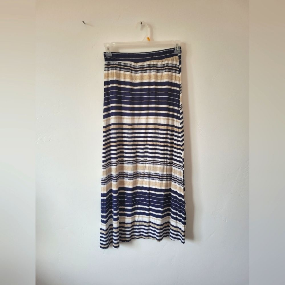 Striped Navy and Cream Maxi Skirt
